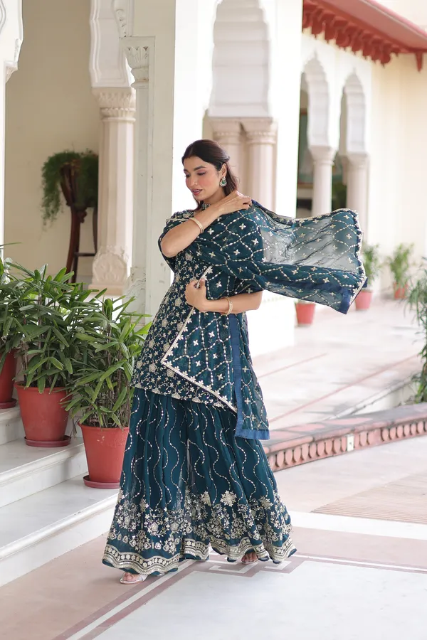 Black_Faux_Georgette_Readymade_Top_Sharara_Dupatta_For_Women