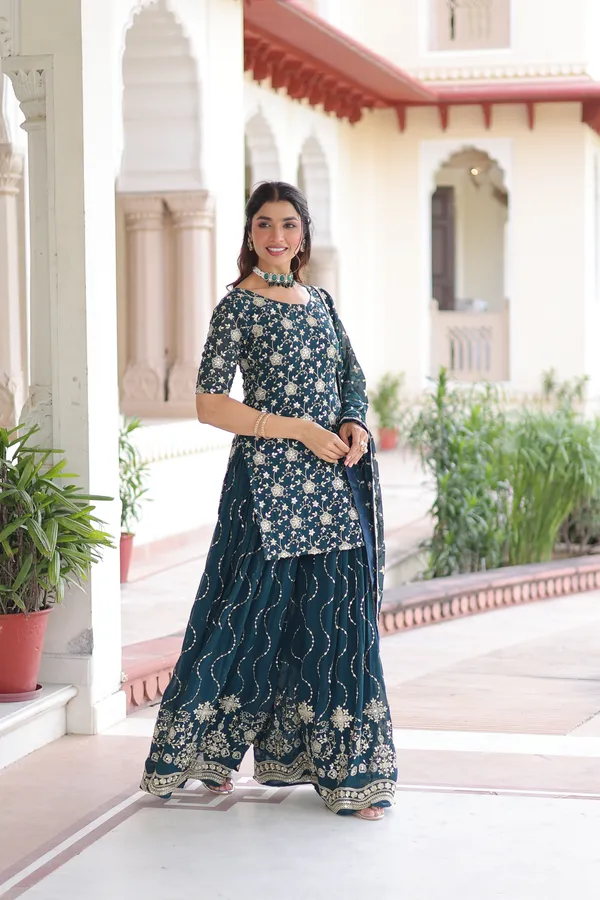 Black_Faux_Georgette_Readymade_Top_Sharara_Dupatta_For_Women