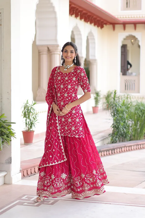 Pink_Faux_Georgette_Readymade_Top_Sharara_Dupatta_For_Women