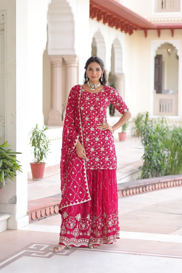 Pink_Faux_Georgette_Readymade_Top_Sharara_Dupatta_For_Women