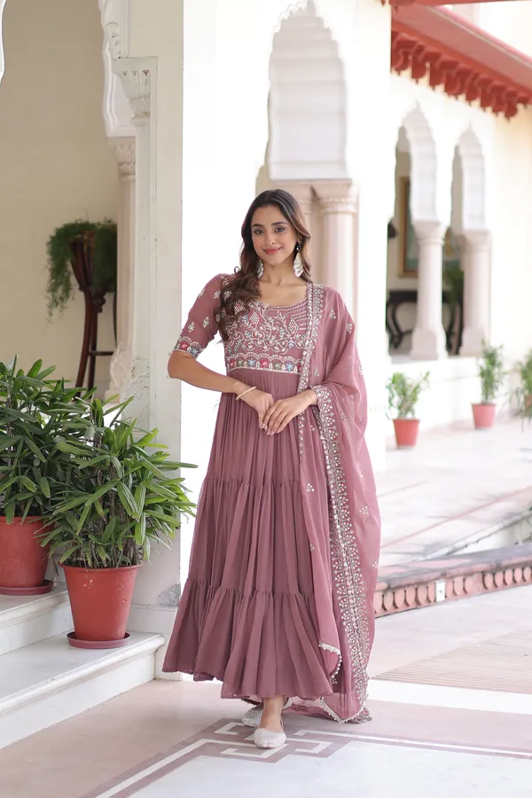 Peach_Faux_Blooming_Readymade_Gown_For_Women