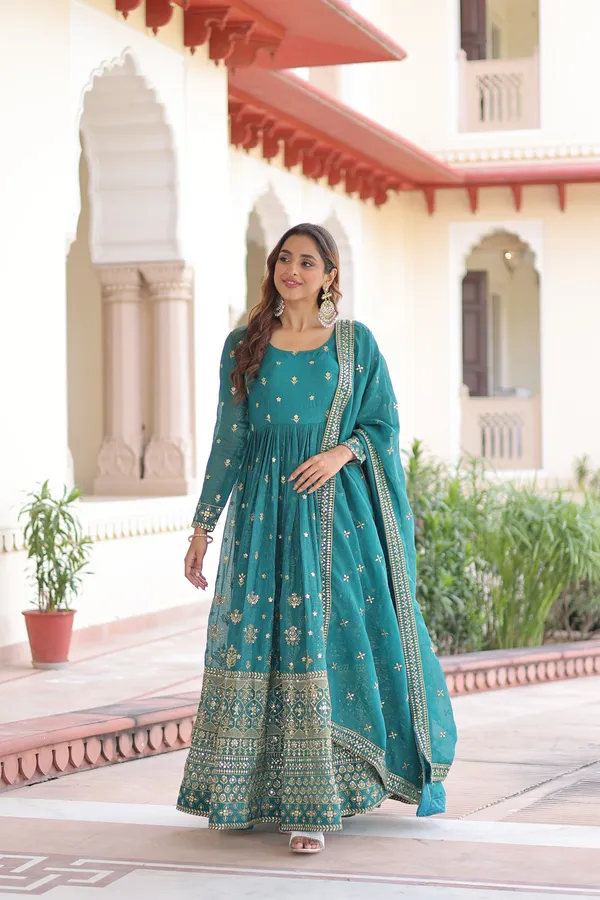 Rama_Silver_Crunchy_Gown_With_Dupatta_For_Women
