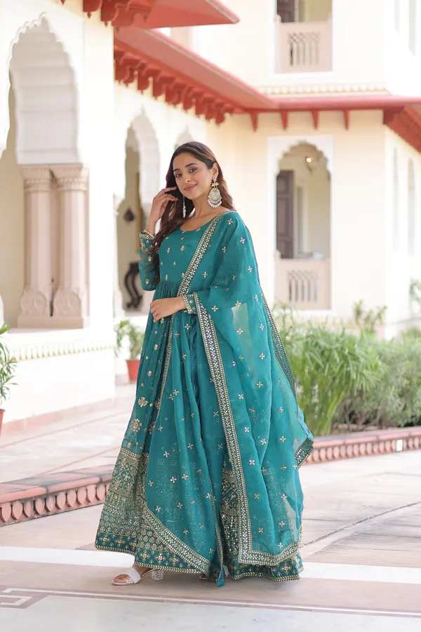 Rama_Silver_Crunchy_Gown_With_Dupatta_For_Women