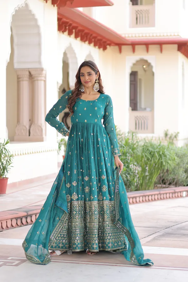 Rama_Silver_Crunchy_Gown_With_Dupatta_For_Women