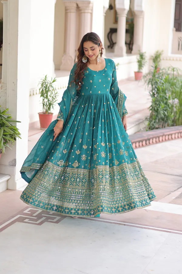 Rama_Silver_Crunchy_Gown_With_Dupatta_For_Women