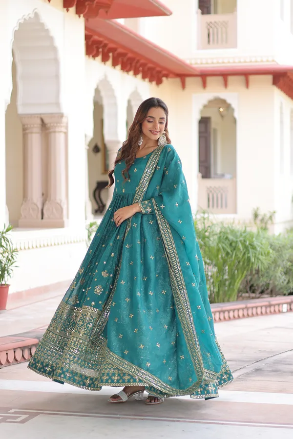 Rama_Silver_Crunchy_Gown_With_Dupatta_For_Women