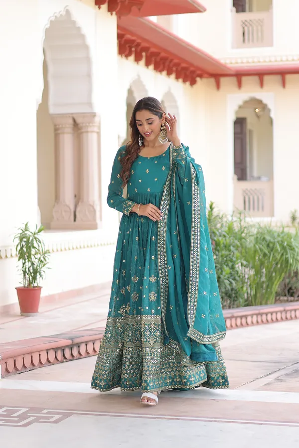 Rama_Silver_Crunchy_Gown_With_Dupatta_For_Women