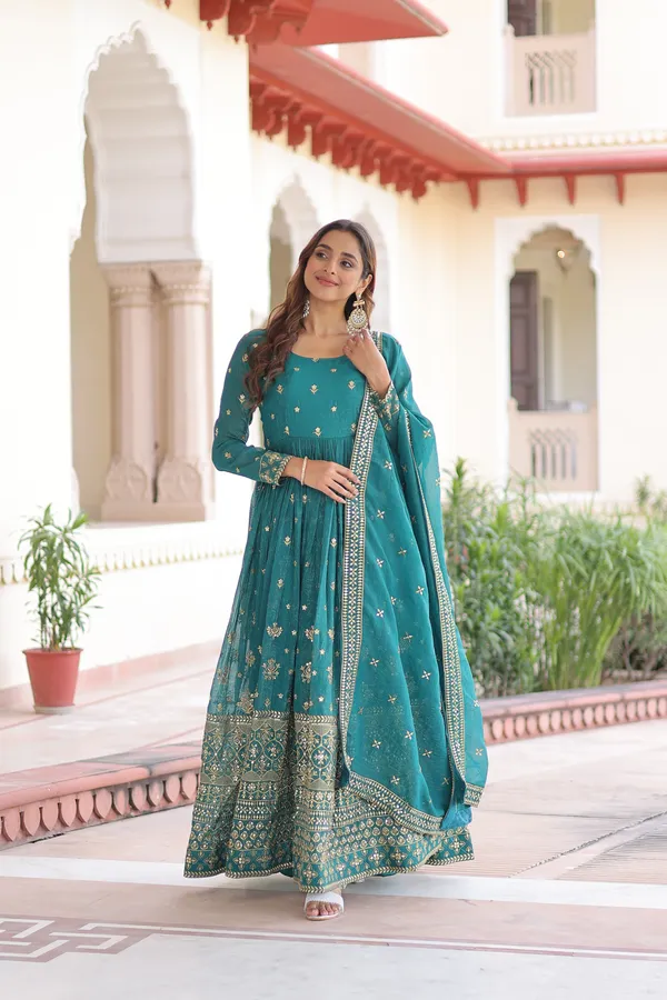 Rama_Silver_Crunchy_Gown_With_Dupatta_For_Women