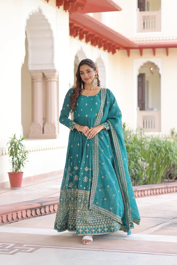 Rama_Silver_Crunchy_Gown_With_Dupatta_For_Women