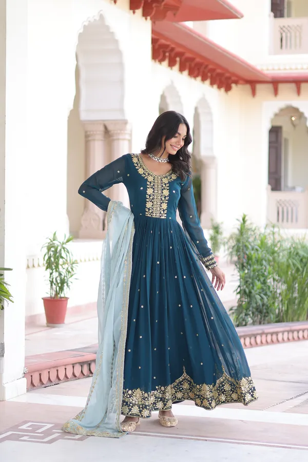 Blue_Faux_Georgette_With_Zari_And_Sequins_Embroidery_Readymade_Gown_For_Women