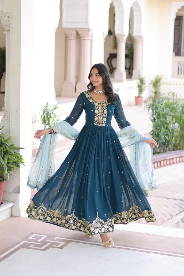 Blue_Faux_Georgette_With_Zari_And_Sequins_Embroidery_Readymade_Gown_For_Women