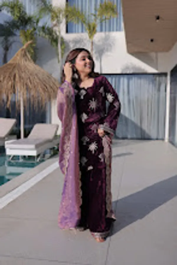 Wine_Ice_Velvet_Readymade_Top_Palazzo_With_Dupatta_For_Women