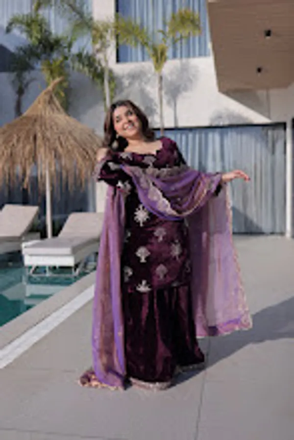 Wine_Ice_Velvet_Readymade_Top_Palazzo_With_Dupatta_For_Women
