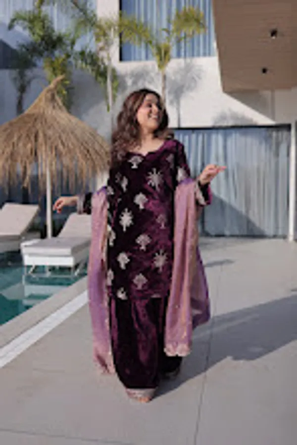 Wine_Ice_Velvet_Readymade_Top_Palazzo_With_Dupatta_For_Women
