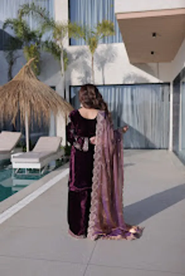 Wine_Ice_Velvet_Readymade_Top_Palazzo_With_Dupatta_For_Women
