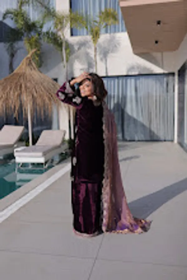 Wine_Ice_Velvet_Readymade_Top_Palazzo_With_Dupatta_For_Women
