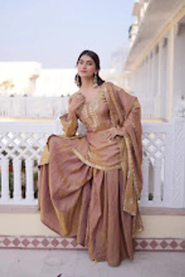 Gold_Fendi_Crush_Readymade_Top_Sharara_Dupatta_For_Women
