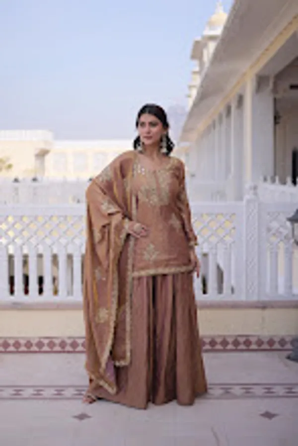 Gold_Fendi_Crush_Readymade_Top_Sharara_Dupatta_For_Women