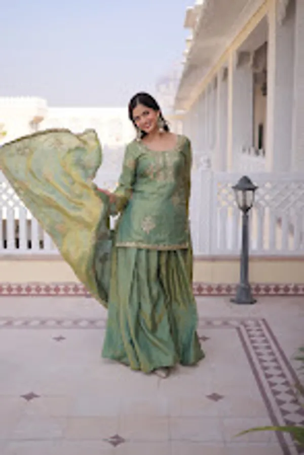 Pista_Fendi_Crush_Readymade_Top_Sharara_Dupatta_For_Women