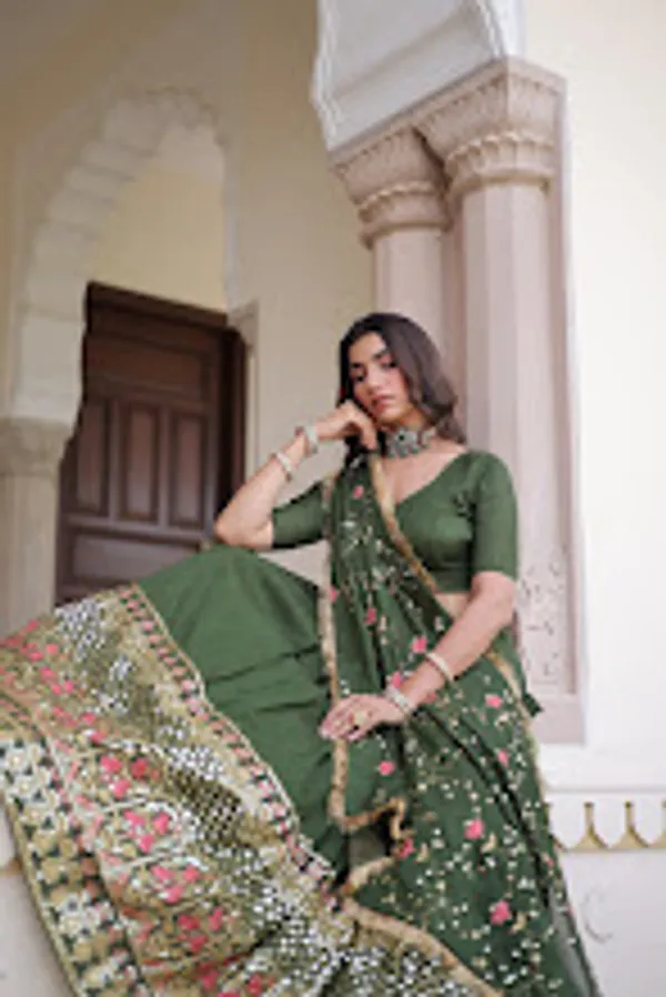 Green_Vichitra_Silk_Embroidered_Lehenga_Choli_Set_With_Dupatta_For_Women