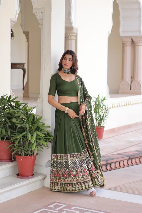 Green_Vichitra_Silk_Embroidered_Lehenga_Choli_Set_With_Dupatta_For_Women