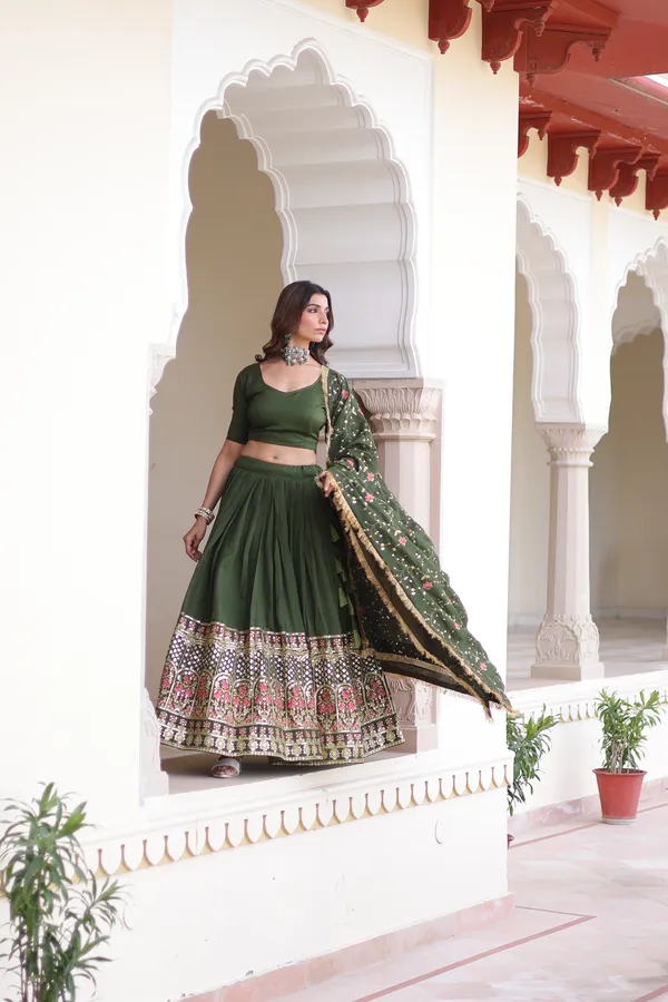 Green_Vichitra_Silk_Embroidered_Lehenga_Choli_Set_With_Dupatta_For_Women