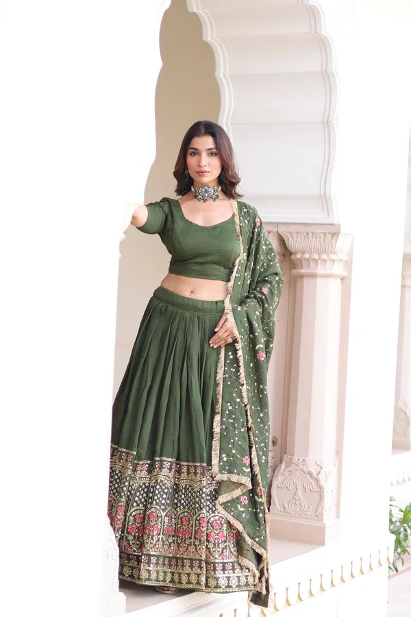Green_Vichitra_Silk_Embroidered_Lehenga_Choli_Set_With_Dupatta_For_Women