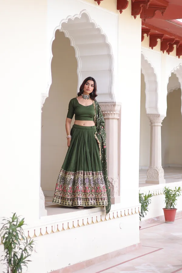 Green_Vichitra_Silk_Embroidered_Lehenga_Choli_Set_With_Dupatta_For_Women