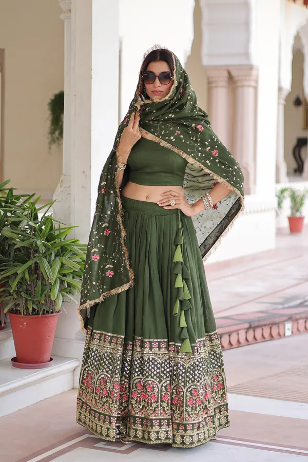 Green_Vichitra_Silk_Embroidered_Lehenga_Choli_Set_With_Dupatta_For_Women