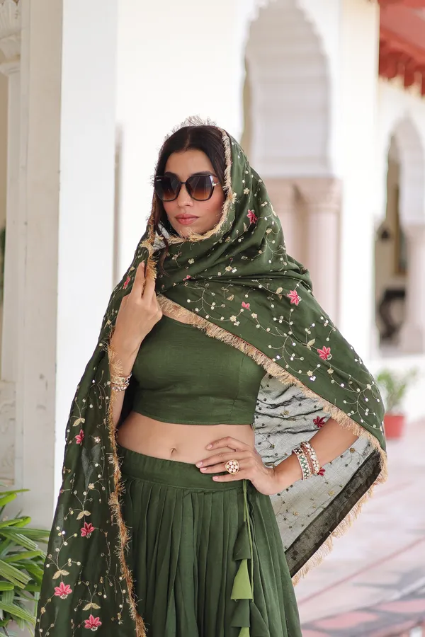 Green_Vichitra_Silk_Embroidered_Lehenga_Choli_Set_With_Dupatta_For_Women