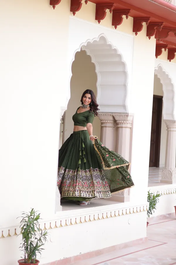 Green_Vichitra_Silk_Embroidered_Lehenga_Choli_Set_With_Dupatta_For_Women