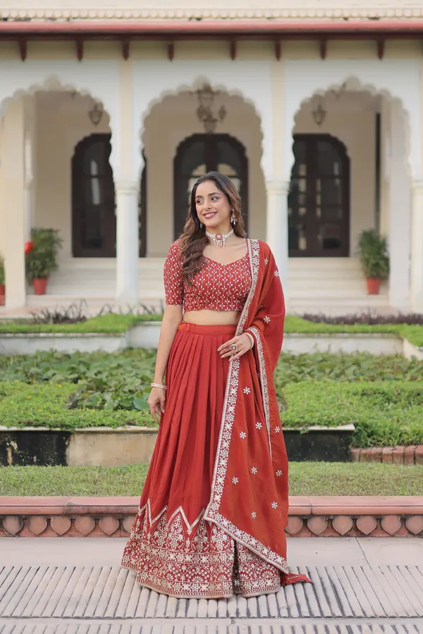 Orange_Nc_Vichitra_Silk_Embroidered_Red_Lehenga_Choli_Set_With_Dupatta_For_Women