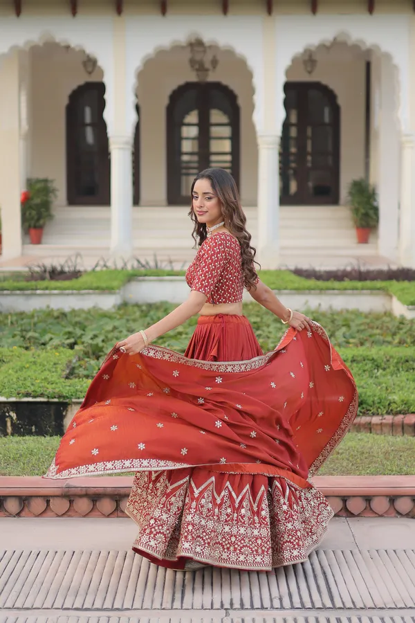 Orange_Nc_Vichitra_Silk_Embroidered_Red_Lehenga_Choli_Set_With_Dupatta_For_Women