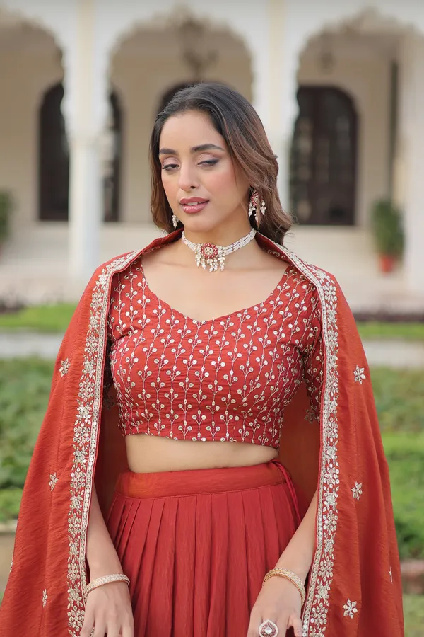 Orange_Nc_Vichitra_Silk_Embroidered_Red_Lehenga_Choli_Set_With_Dupatta_For_Women