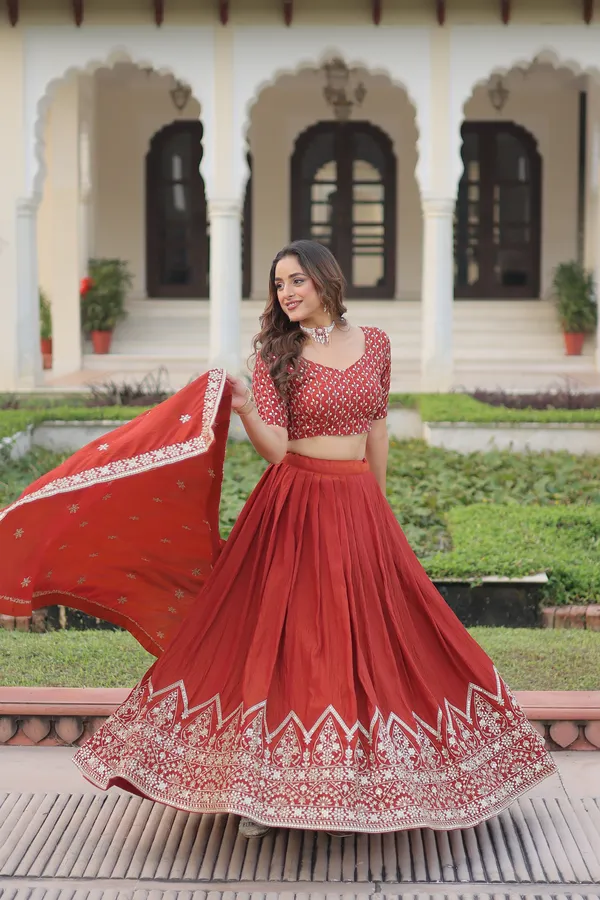 Orange_Nc_Vichitra_Silk_Embroidered_Red_Lehenga_Choli_Set_With_Dupatta_For_Women