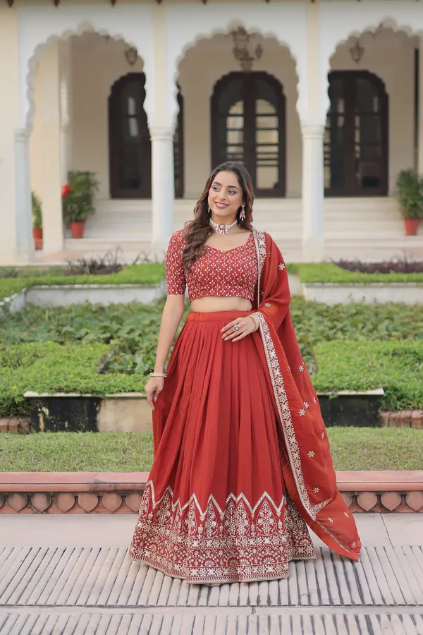 Orange_Nc_Vichitra_Silk_Embroidered_Red_Lehenga_Choli_Set_With_Dupatta_For_Women