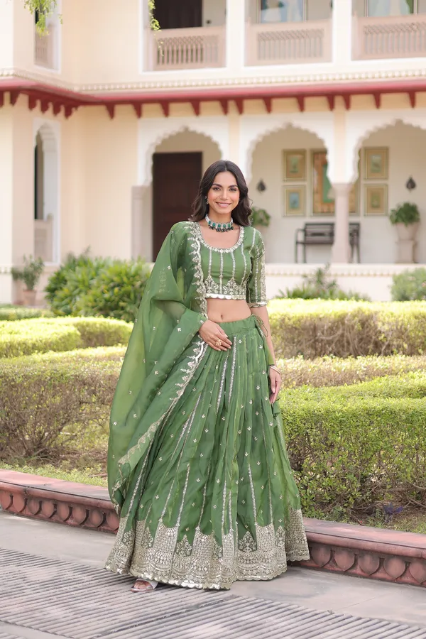Green_Gold_Crush_Embroidered_Lehenga_Choli_Set_With_Dupatta_For_Women