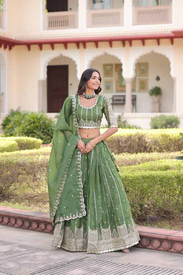 Green_Gold_Crush_Embroidered_Lehenga_Choli_Set_With_Dupatta_For_Women