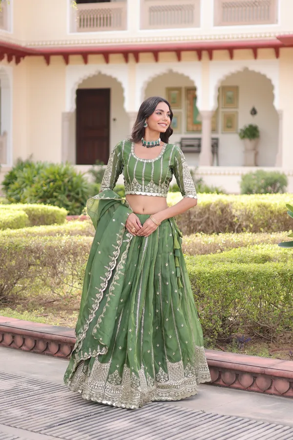 Green_Gold_Crush_Embroidered_Lehenga_Choli_Set_With_Dupatta_For_Women