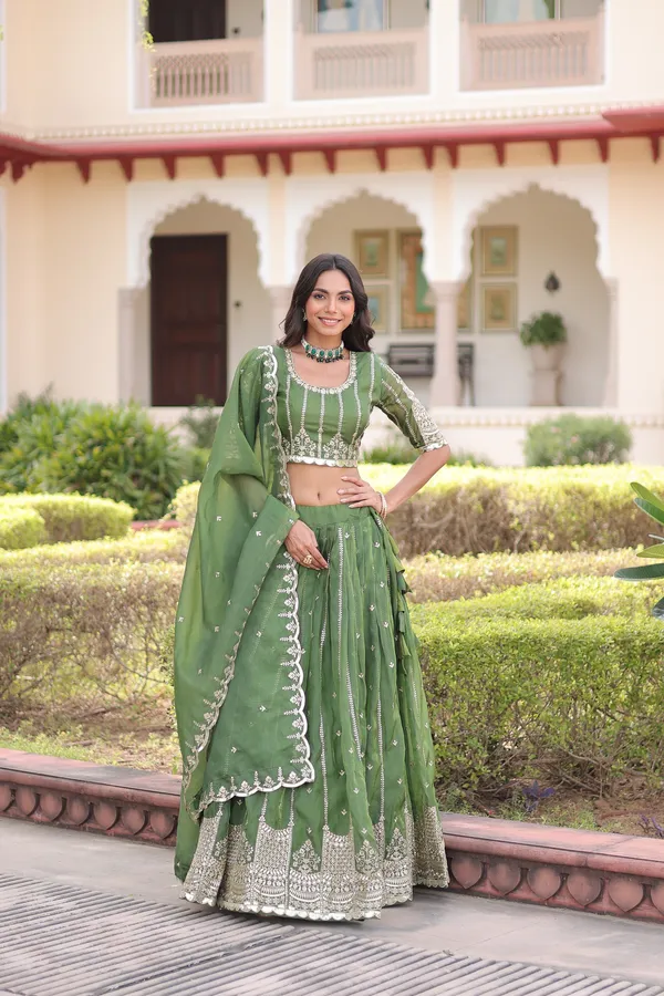 Green_Gold_Crush_Embroidered_Lehenga_Choli_Set_With_Dupatta_For_Women