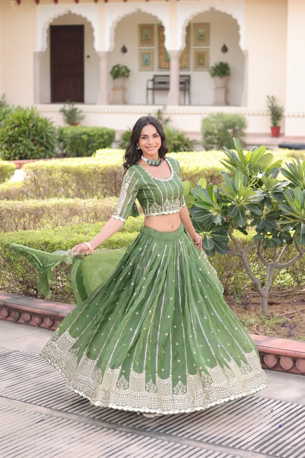 Green_Gold_Crush_Embroidered_Lehenga_Choli_Set_With_Dupatta_For_Women
