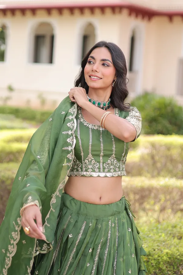 Green_Gold_Crush_Embroidered_Lehenga_Choli_Set_With_Dupatta_For_Women