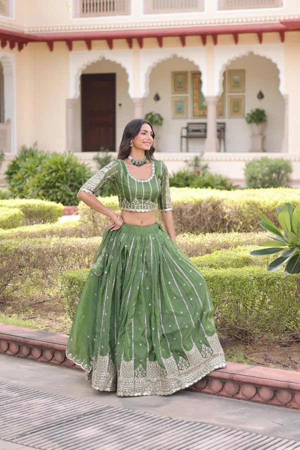 Green_Gold_Crush_Embroidered_Lehenga_Choli_Set_With_Dupatta_For_Women