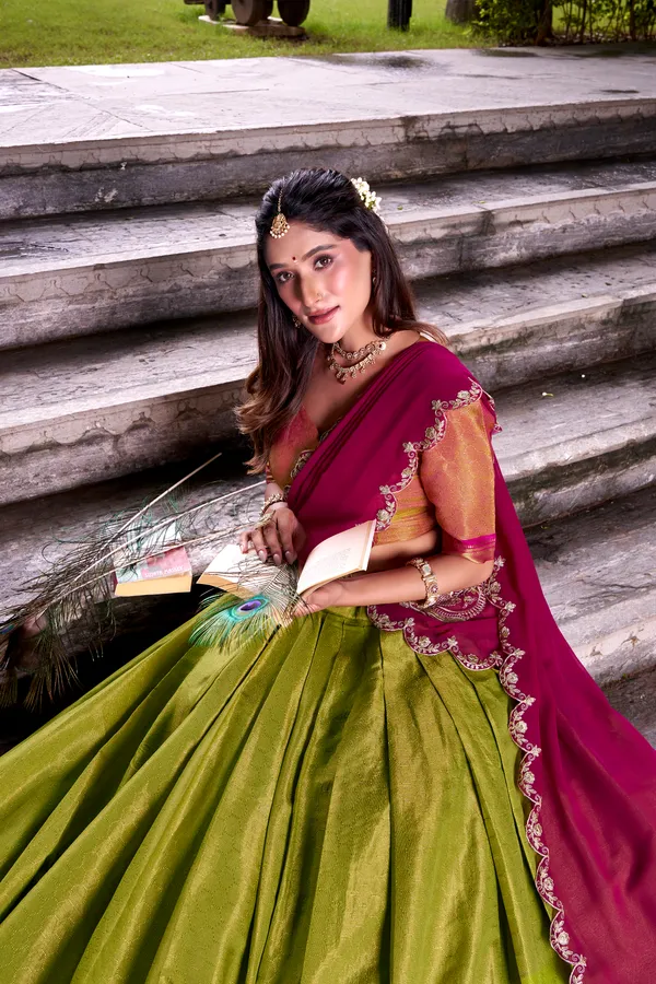 Green_Kanchipuram_Silk_Lehenga_Choli_Set_With_Zari_Weaving_Work_And_Embroidered_Georgette_Dupatta_For_Women