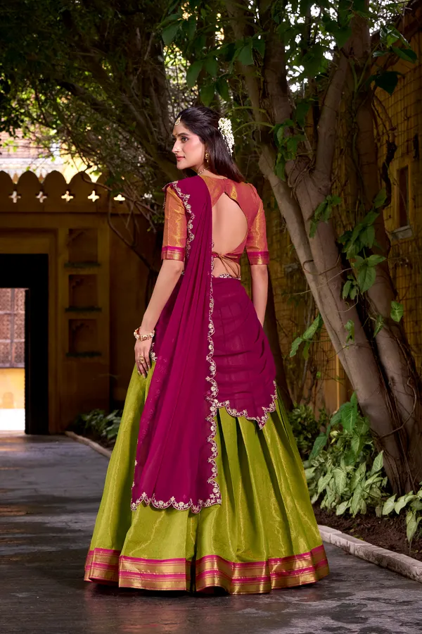 Green_Kanchipuram_Silk_Lehenga_Choli_Set_With_Zari_Weaving_Work_And_Embroidered_Georgette_Dupatta_For_Women