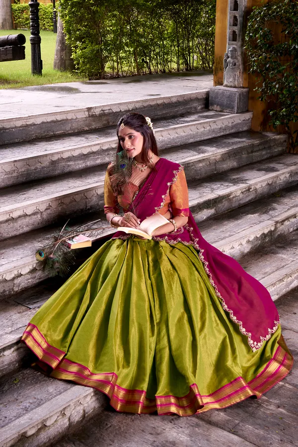 Green_Kanchipuram_Silk_Lehenga_Choli_Set_With_Zari_Weaving_Work_And_Embroidered_Georgette_Dupatta_For_Women