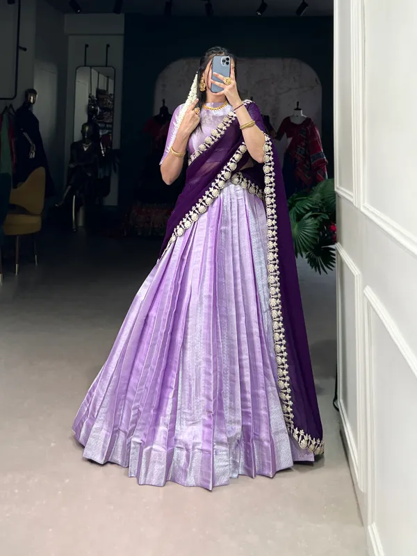 Lavender_Jacquard_Silk_Lehenga_Choli_Set_With_Weaving_Work_And_Embroidered_Georgette_Dupatta_For_Women