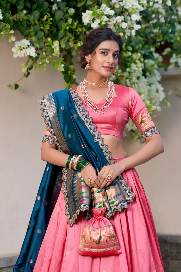 Light_Pink_Jacquard_Silk_Paithani_Lehenga_Choli_Set_For_Women
