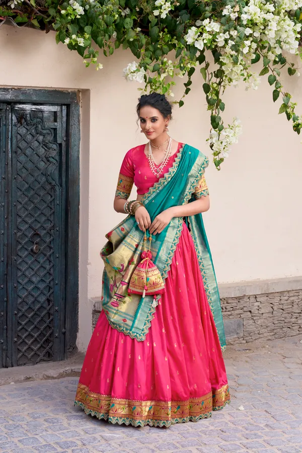 Pink_Jacquard_Silk_Paithani_Lehenga_Choli_Set_For_Women