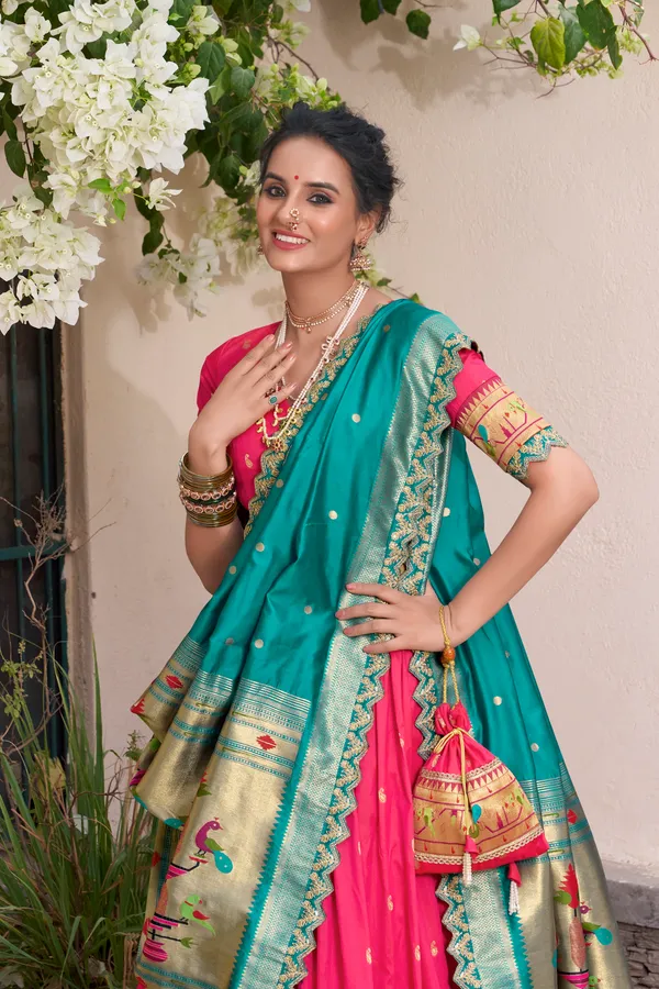 Pink_Jacquard_Silk_Paithani_Lehenga_Choli_Set_For_Women